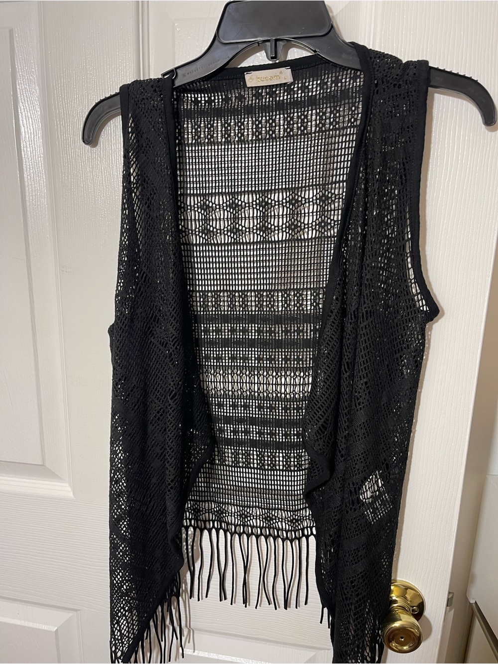 Black Crochet Fringe Open-Front Vest by J. Crew
